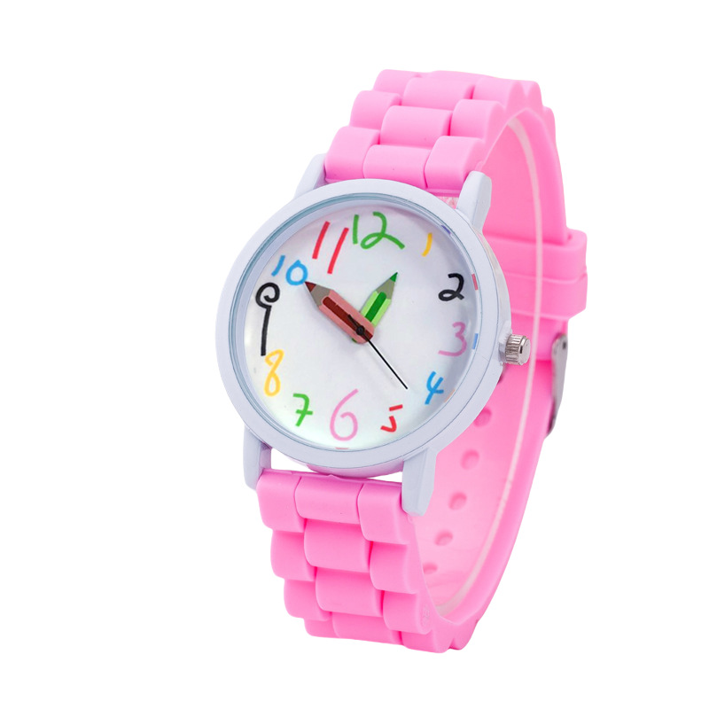 Cartoon Digital Pencil Student Women's Cute Jelly Color Silicone Band Quartz Watch_voghion.com