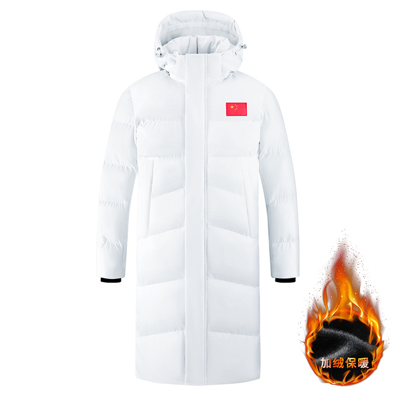 China team sports coat, over-the-knee cotton jacket, unisex, for football, track and field, basketball, team training, warm cotton outerwear, winter
