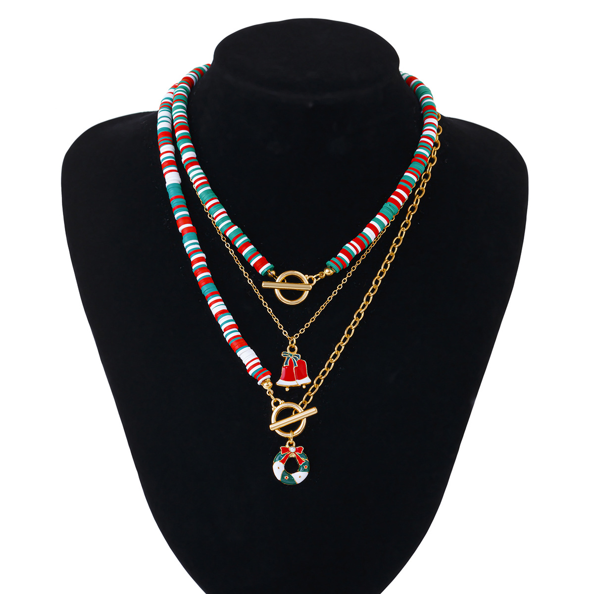 European And American Fashion Soft Pottery OT Buckle Alloy Necklace 3-piece Set Christmas Elderly Pendant Collarbone Chain_voghion.com