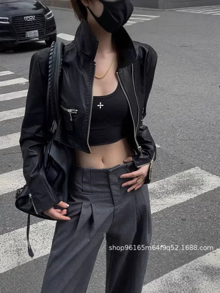 Vintage PU Leather Coat Women's 2025 Spring and Autumn Small Fashionable All-match Slimming Biker Leather Short Jacket Top