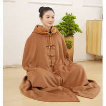 5排扣加绒打坐披风禅修斗篷毛绒冬季中长款僧服加厚保暖唐装