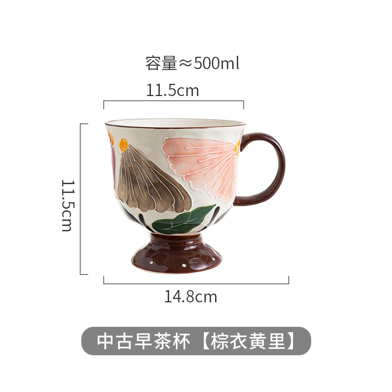 レトロなスタイルのアンティークティーカップ、花柄セラミックカップ、ハイエンド、軽い高級感、家庭用および商業用の高価値コーヒーカップ|undefined