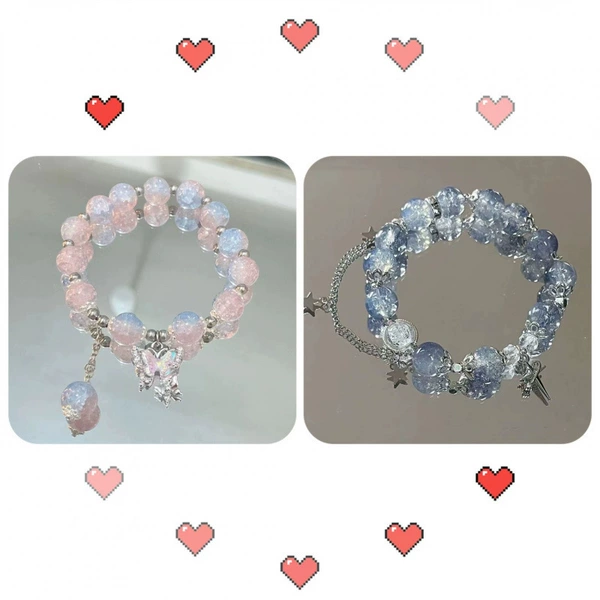 Quick gift◇Blue pink butterfly bracelet + three stars bracelet in the deep sea
