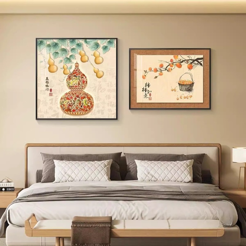 ライトラグジュアリー2分割ベッドルームベッドサイド装飾絵画マスターベッドルームルーム新しい中国風吊り絵画壁画シンプルモダンハイエンド|undefined