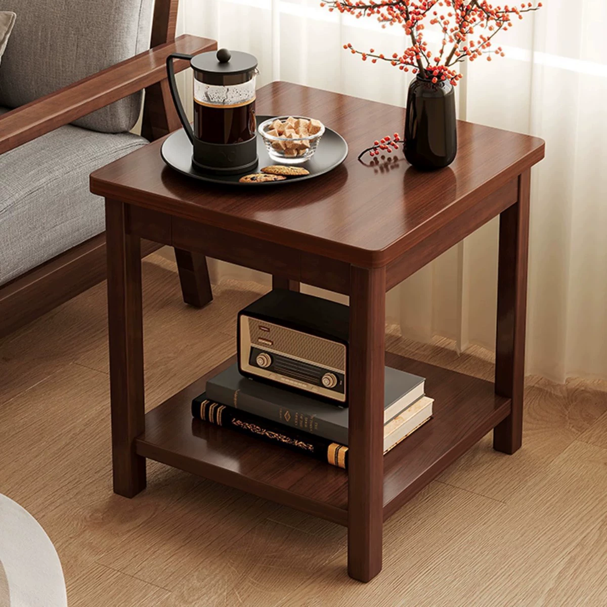 Угловой квадратный приставной столик, диван из цельного дерева, угловой столик, квадратный угловой столик, небольшой журнальный столик для гостиной, китайский квадратный стол, боковой угловой шкаф