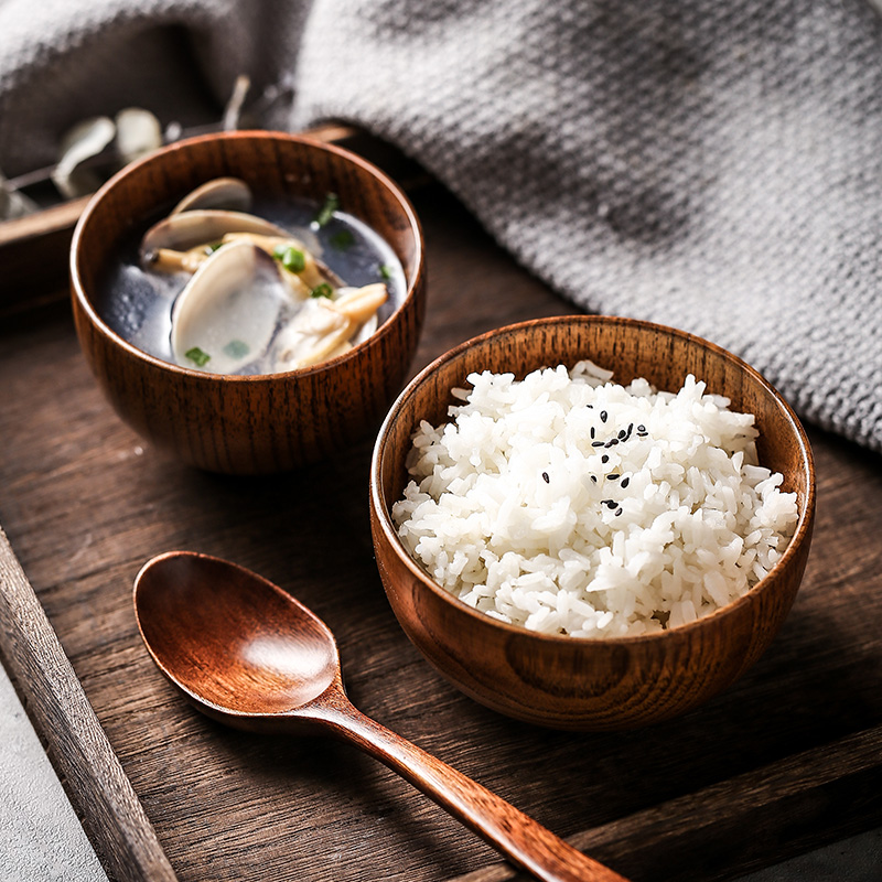 Tazón de madera Sour Jujube de estilo japonés tazón de arroz de madera hecho a mano tazón de madera maciza para niños grande tazón de sopa de fideos vajilla para el hogar