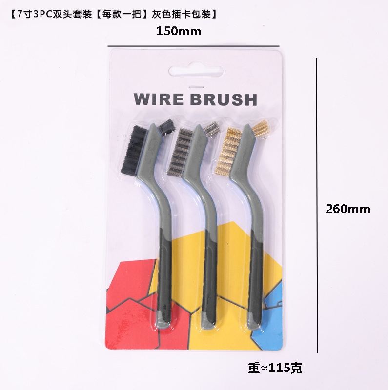 Nueve caballos 3PC traje de doble cabeza cepillo de alambre de acero inoxidable cepillo de alambre de cobre cepillo de limpieza Wenwan cepillo de eliminación de óxido