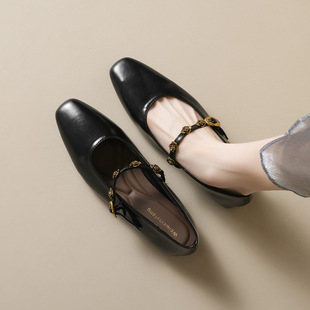 Weiwei Girl 821-3 French Vintage Single Shoes Women's Flat Camellia Shallow Mouth Soft Bottom Shoes with Mary Jane