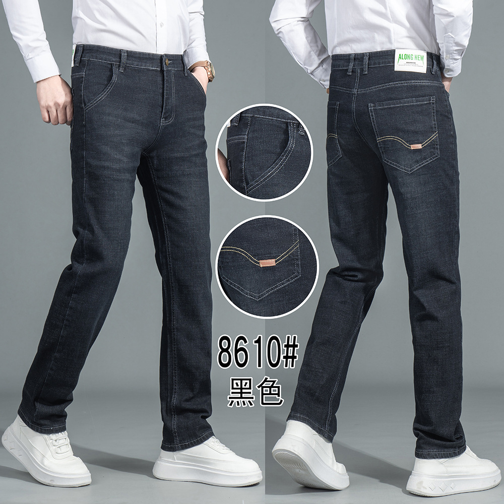 Pantalones vaqueros para hombre, forrados, elásticos, corte informal