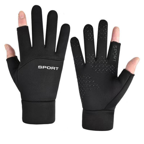 Winter cycling warm gloves men's velvet waterproof anti-slip touch screen full-finger leaky two-finger bicycle and motorcycle gloves