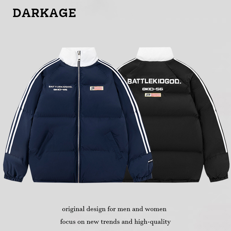 Marca de moda Nacional Americana retro rayas de la bandera de la raya abrigo de algodón acolchado de los hombres y de las mujeres de invierno abrigo de pan engrosada suelta