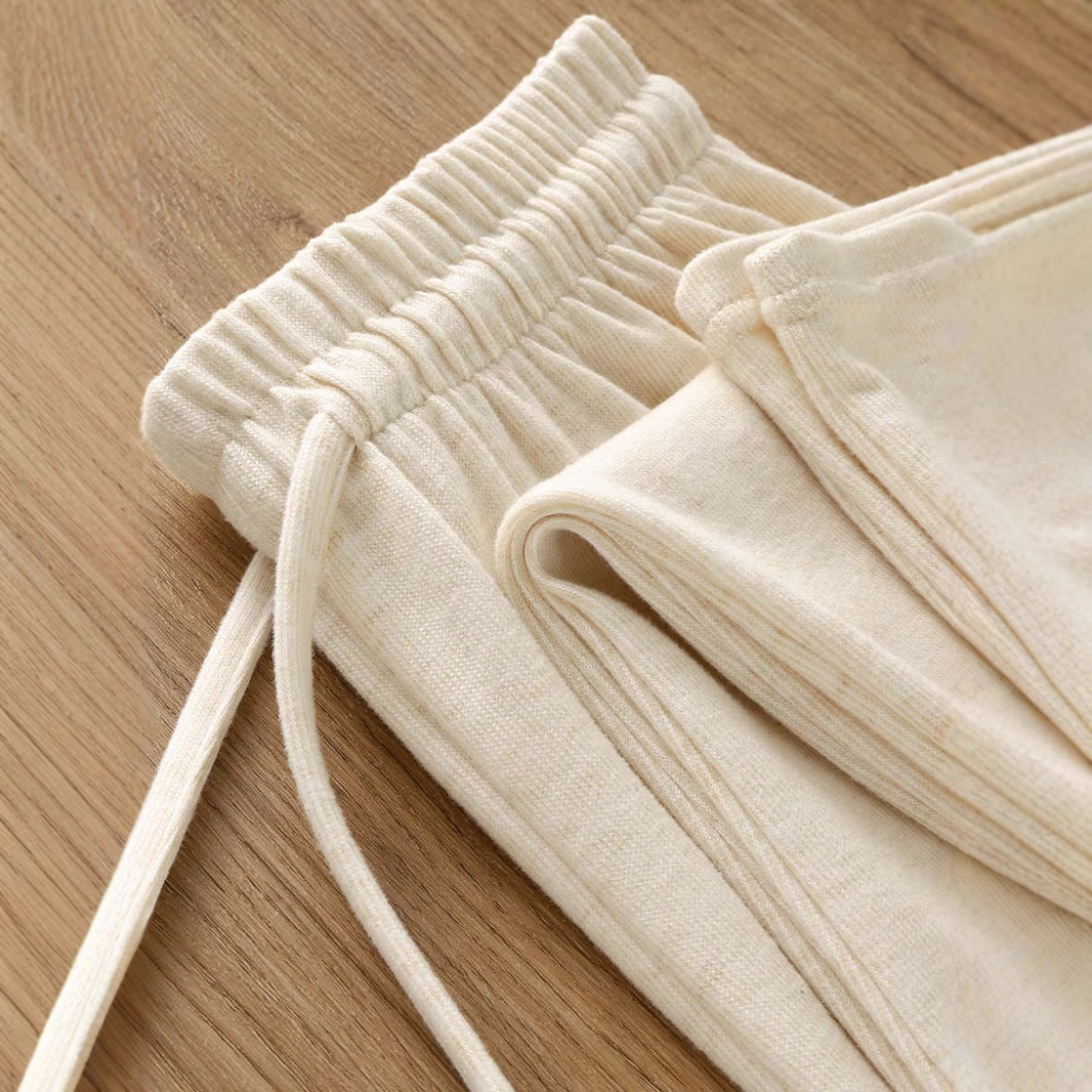 Waxy twittering and skin feeling! creamy-white Straight Glutinous Rice Pants Women's Autumn Narrow Drawstring High Waist Dosing Casual Pants