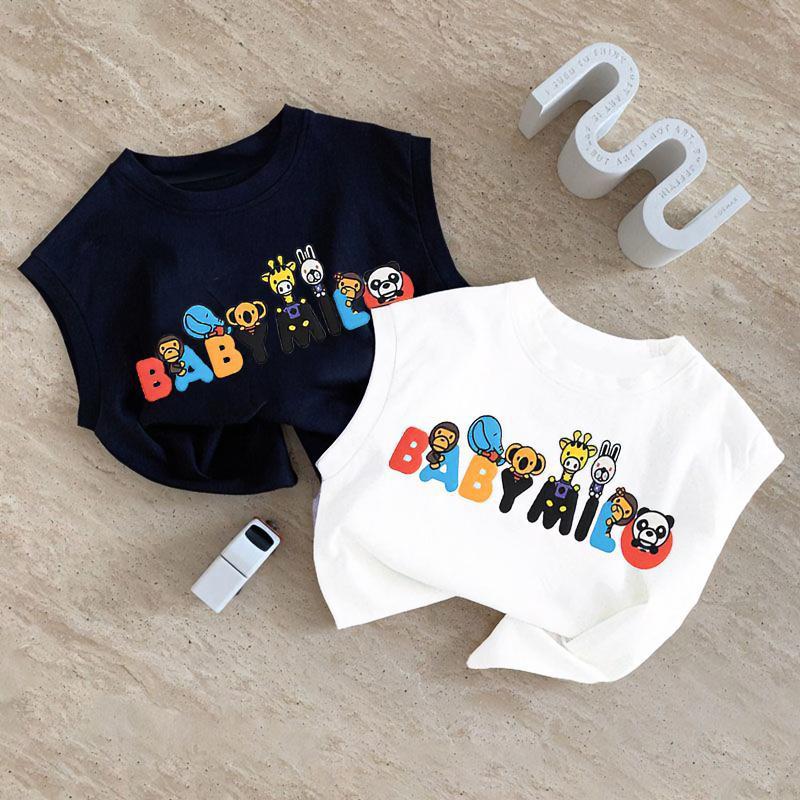 Cotton Children's Tank Top Summer Cartoon Sleeveless T-shirt for Girls, Babies, Boys Sweatshirt Top, Printed Thin Summer Clothes for Boys