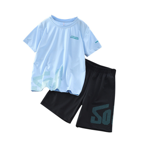 Children's Quick-Dry Set 2024 Summer New Ice Silk Short-Sleeve Shorts Two-Piece Set for Big Kids, Thin Version Casual Wear