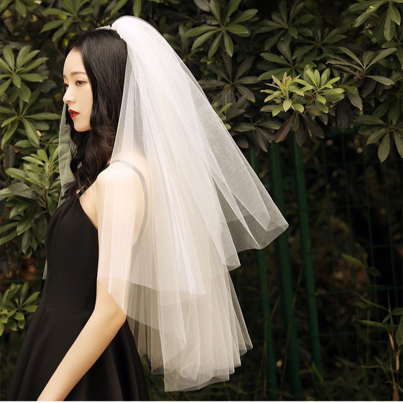 Veil bridal headdress photography online celebrity super fairy Mori online celebrity photography props double-layer simple travel photography wedding veil