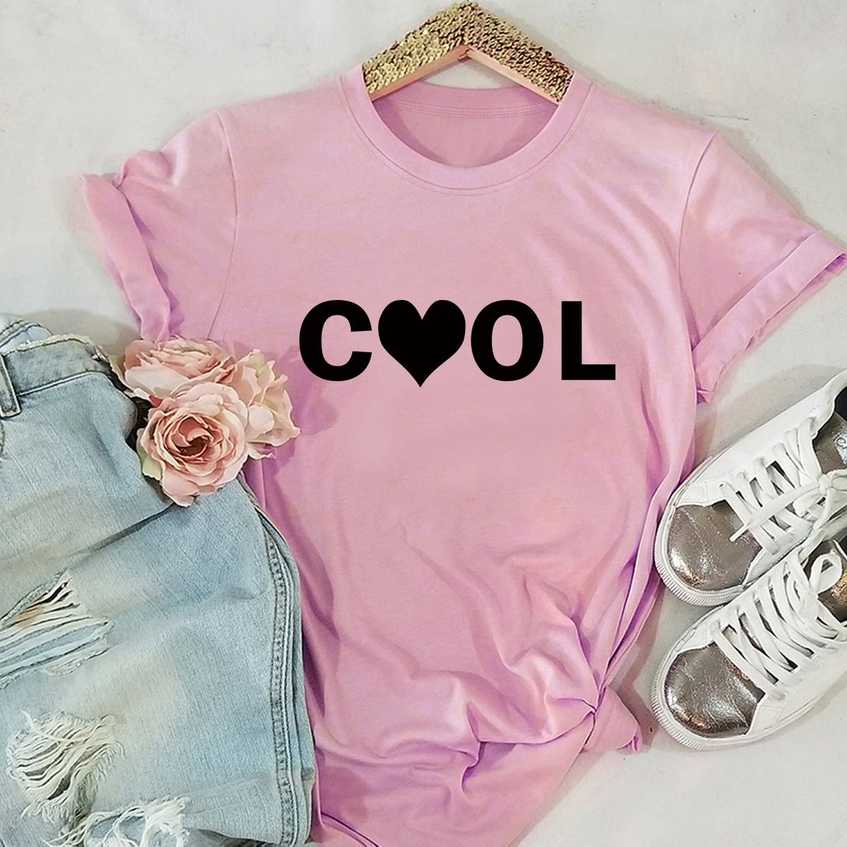 Pure Letter Heart Shape Printed Cotton T-shirt display picture 6