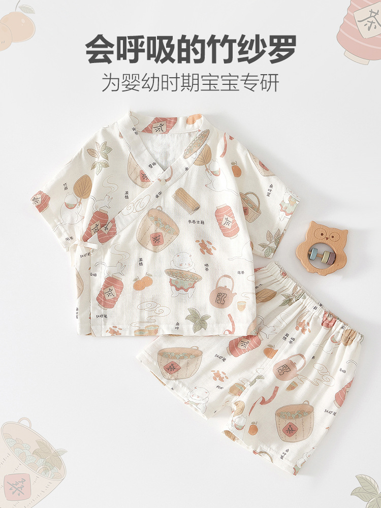 Anyang ropa para niños set de separación de bebés de verano delgado set de manga corta de gaza de verano nuevo kimono chino