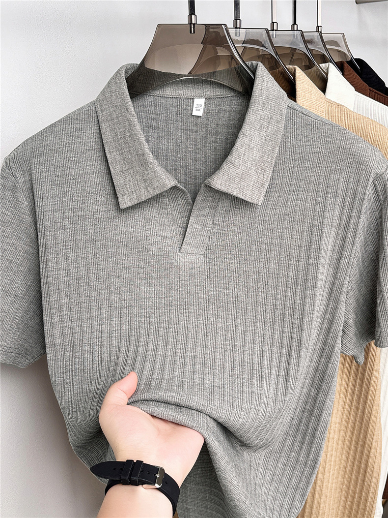 Men's Seagull Collar Short Sleeve Polo Shirt, Lightweight Quick-Dry Stretch Fabric, Unique Asymmetrical Design, Comfort-Fit Casual Top_viptrois.com