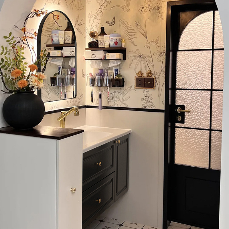 Black French Retro Bathroom Cabinet Combination Bathroom Sink Ceramic Integrated Washbasin Washbasin Antique Style