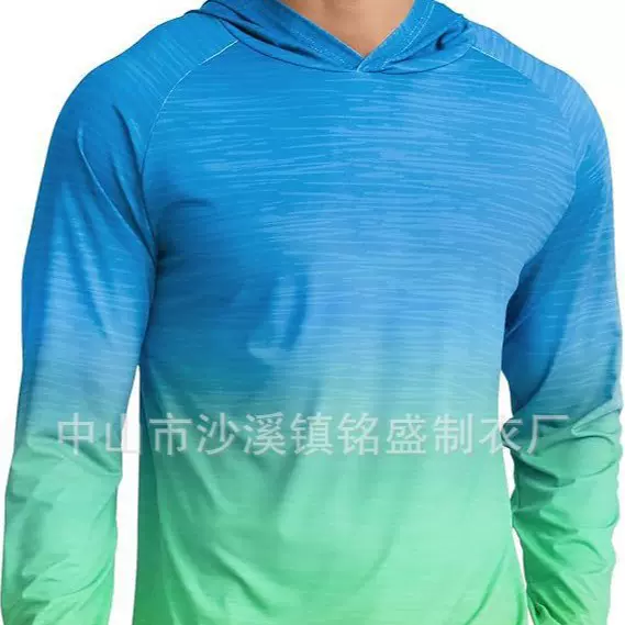 秋季渐变数码印花长袖t恤定制冰丝速干防晒钓鱼服户外男装运动服