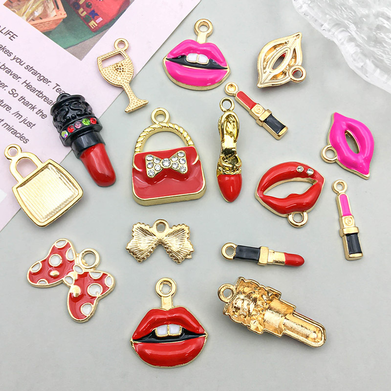 16 Models Per Model 1, 16/Bag Quantity 16 Models Per Model 1, 16/Bag Alloy Lipstick Lips Bow Knot Pendant
