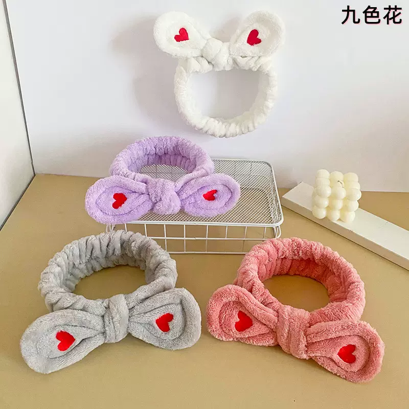 网红韩版刺绣小爱心蝴蝶结发带女运动瑜伽头巾洗脸束发带发饰批发