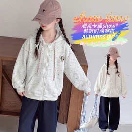 织里童装女童连帽波点卡通外套春秋新款宽松拉链卫衣中大童可爱休