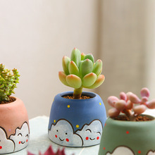 多肉花盆创意个性手绘白云可爱卡通彩绘陶瓷桌面透气控型拇指盆