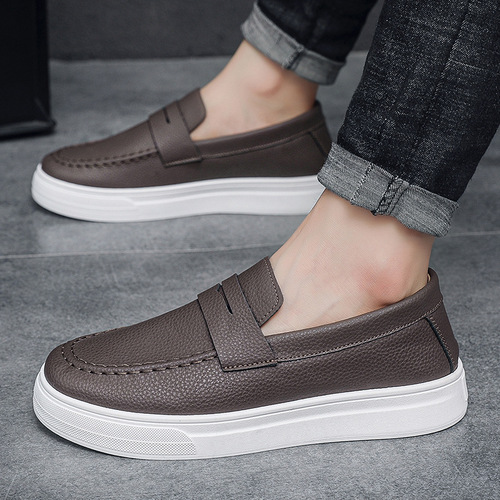 Spring new breathable moccasin-poinoccasinoco shoes, men's shoes, British style, Lofa shoes, fashionable casual leather shoes, blue fashionable shoes