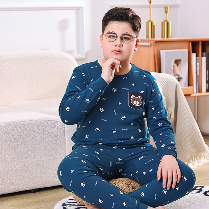 胖童纯棉秋衣秋裤大童青少年棉毛衫学生加肥保暖内衣套装秋冬睡衣|undefined