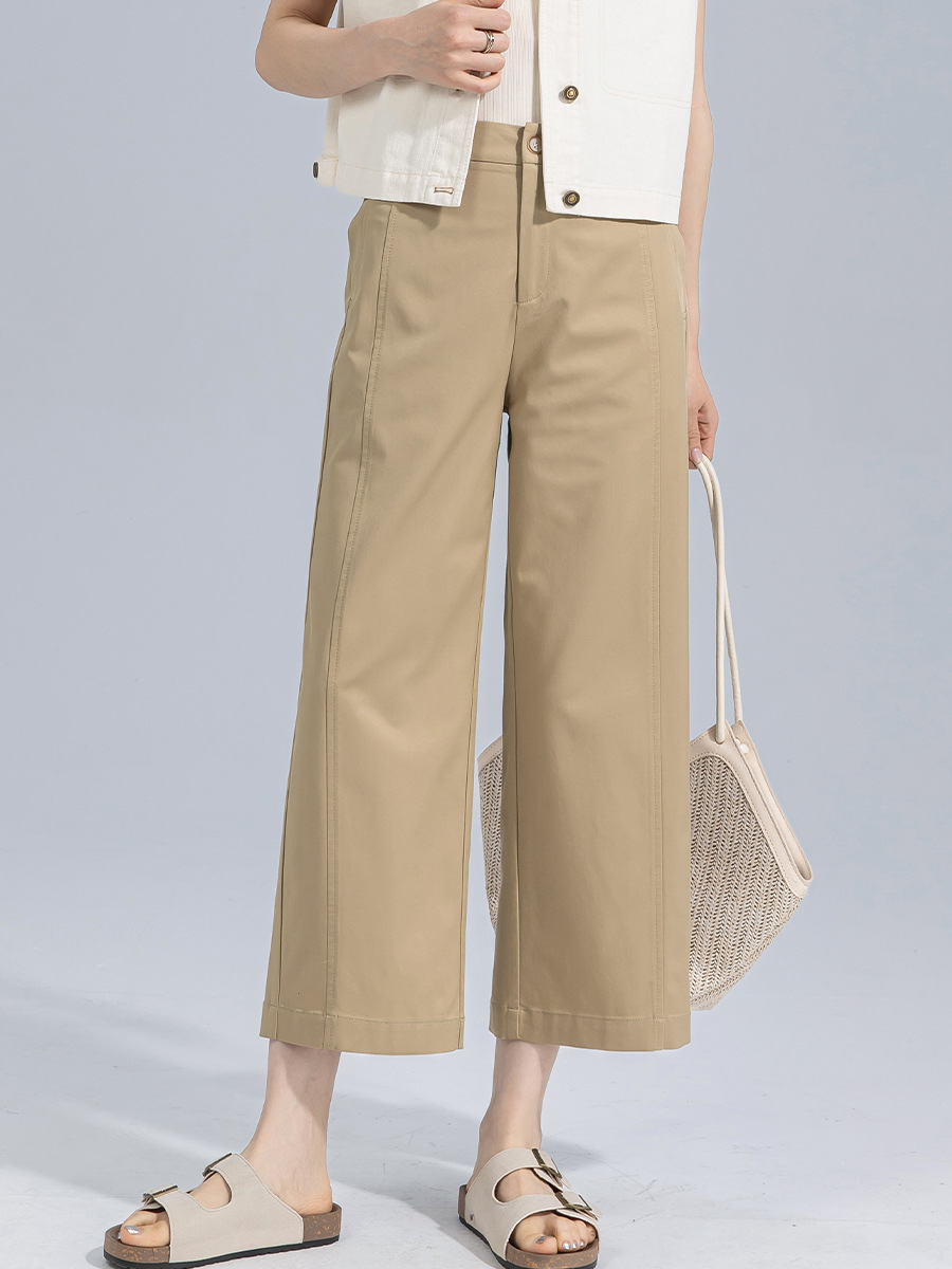 Quần culottes nữ ống rộng cạp cao vải modal co giãn dáng suông dài 9 phần — màu hồng