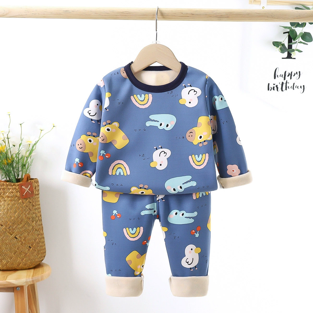 Demi-season children's fleece autumn set, long-sleeve, warm thermal underwear for men and women