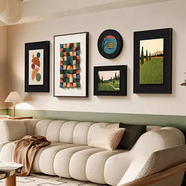 法式中古风客厅装饰画高级艺术组合壁画美拉德复古沙发背景墙挂画