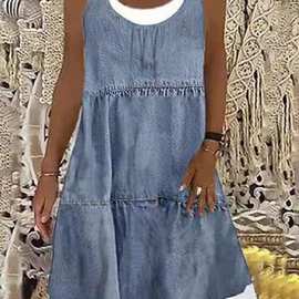 2021欧美跨境亚马逊wish外贸女装宽松时尚数码印花休闲连衣裙9164