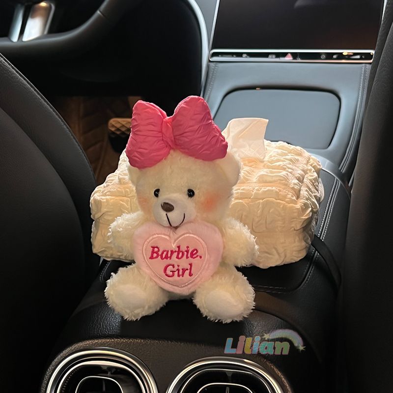 Caja de toallas de automóvil reposabrazos asiento de automóvil caja de dibujo de cartón decoración adorable oso caricatura en línea para mujeres image 5