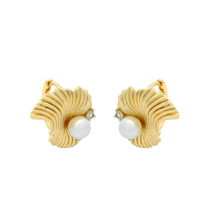 Pendientes de clip Xuping de aleación nueva, electrochapados en color 14k, con imitación de perla y piedra preciosa artificial, estilo moderno y sencillo.