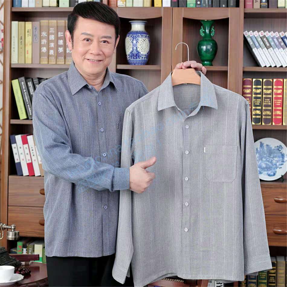 중년 및 노인을위한 여름 얇은면과 리넨 셔츠 남성 긴팔 아빠의 리넨 비즈니스 캐주얼 루즈 얇은 셔츠