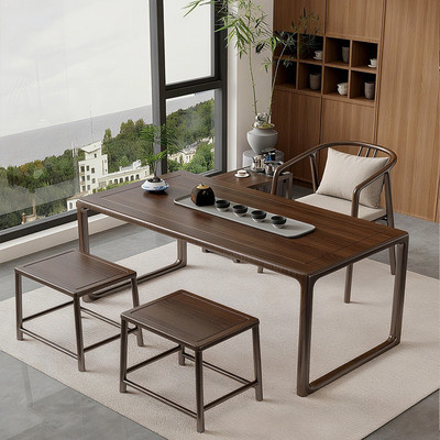 老榆木茶桌新中式阳台茶桌椅组合小型泡茶桌纯实木书桌小茶台茶几|ru