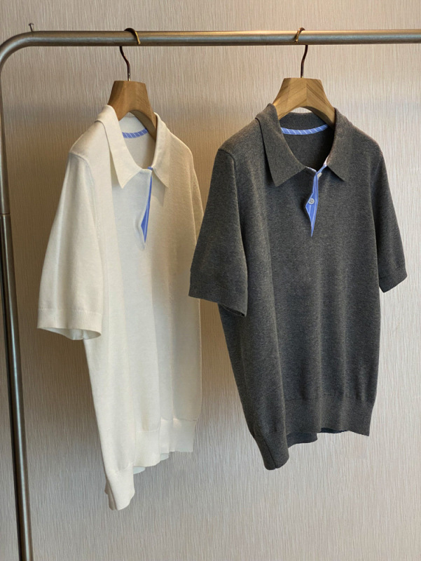 チャンネルグッズ！！！店主オススメ、m*u カジュアルパッチワークシャツ ポロカラーニット半袖シャツ レディース|undefined
