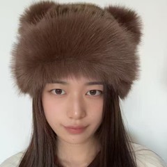 豹纹蒙古帽子小熊拉夫米奇款秋冬加厚毛绒帽子劳伦户外防风保暖女