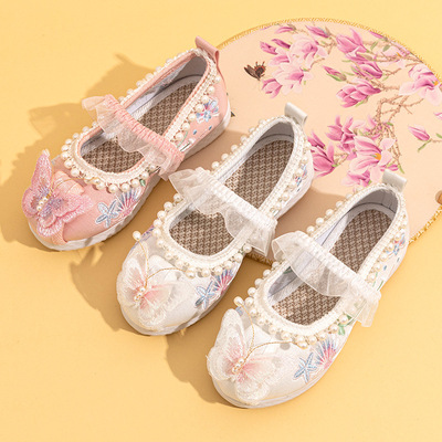 Детское ханьфу, пекинские тканевые тапочки с бабочкой, детская одежда, стиль «принцесса»