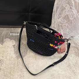 韩国缎面镂空编织包手提包女小众设计菜篮子包斜挎小托特包沙滩包