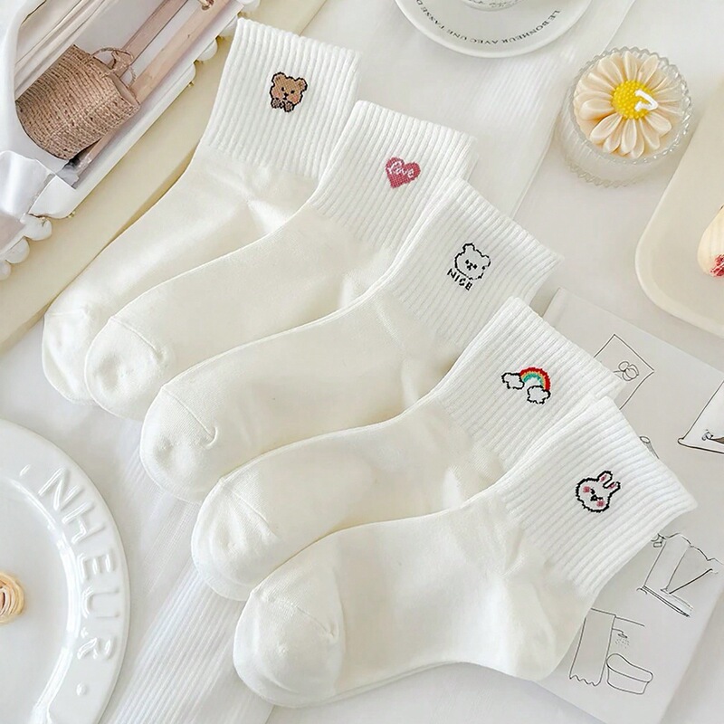 Cross-Border Personalized Cute Style Rainbow Rabbit Bear Heart Pattern 168-Needle Mid-Calf Socks Zhuji Cross-Border Wholesale Cross-Border Personalized Cute Style Rainbow Rabbit Bear Heart Pattern 168-Needle Mid-Calf Socks Zhuji Cross-Border Wholesale