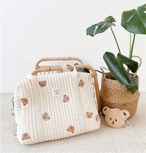 Zipper embroidered cotton mommy bag handbag baby stroller hanging bag diaper bag bottle organizer bag mother and baby bag