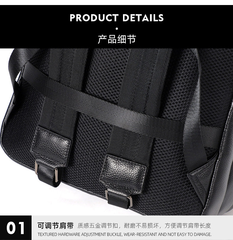 Ba lô nam da bò thật cỡ lớn 30×13×41 cm, ba lô du lịch công tác chống trộm ngăn laptop 14 inch — Màu đen chi tiết 18
