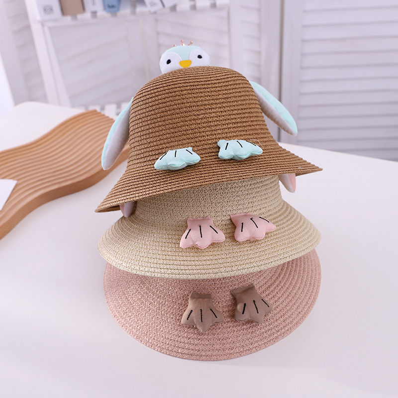 fashion contrast color Penguin Childrens straw hat fisherman hat summer sunscreen baby bag wholesalepicture2