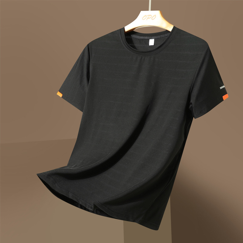 Men's Clothing Men's Summer New Short Sleeved T Shirt Ice Silk Quick Drying Round Neck Top Versatile Sports Casual T Shirt_viptrois.com