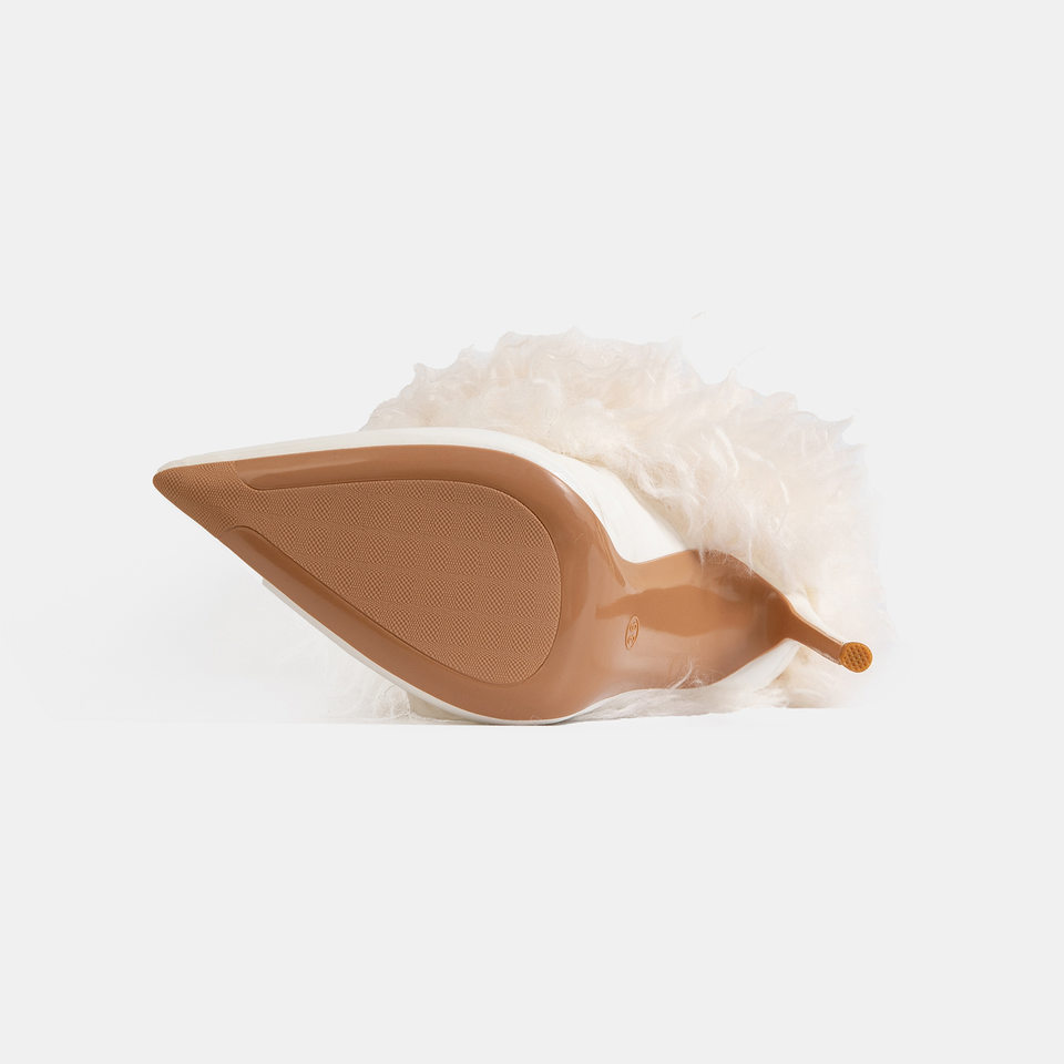 Bốt ngắn mũi nhọn gót cao 12 cm viền lông giữ ấm phong cách thời trang — Màu trắng, màu đen chi tiết 5