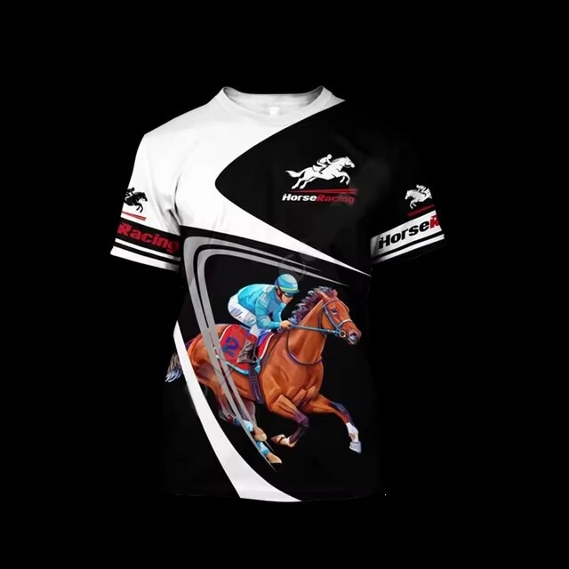 3D Digital Print T-Shirt with Horse Racing Pattern for Men, Summer Street Style Harajuku Clothing, Women's Short-Sleeve Cross-Border Model