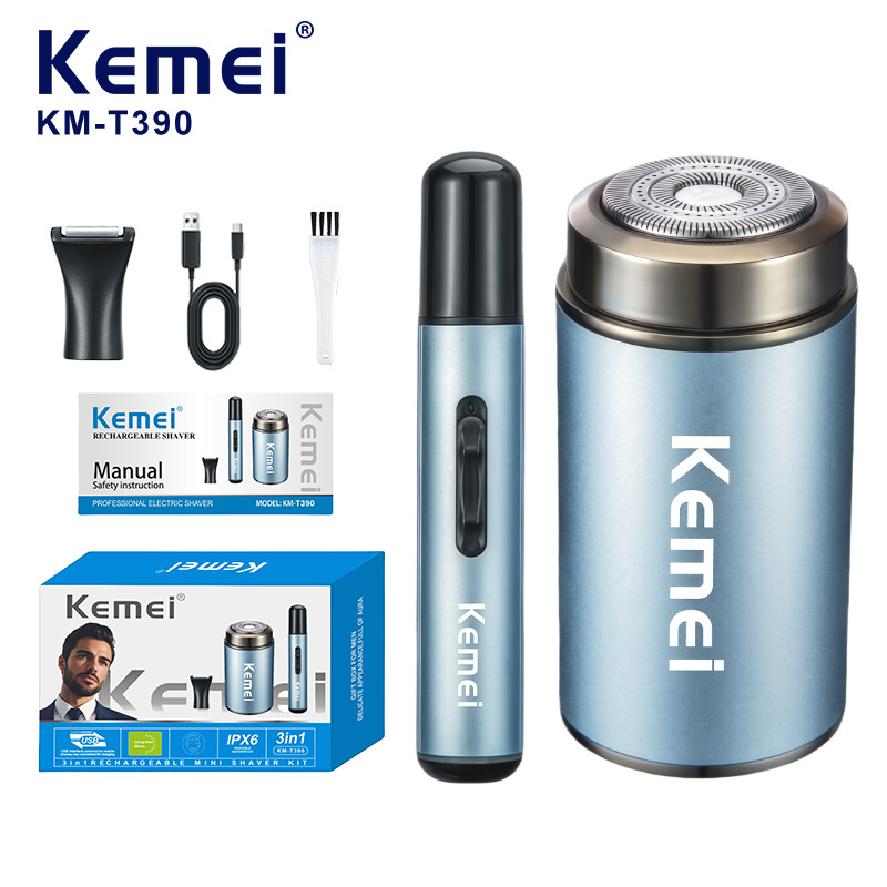 Afeitadora Eléctrica Multifuncional KM-T390 3 en 1 de Acero Fino con Cabezal Flotante